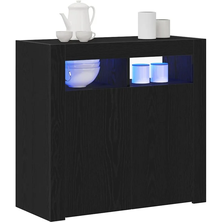 vidaXL Sideboard Schwarz Eichen-Optik 80 x 35 x 75 cm Holzwerkstoff 862568 – Bild 2