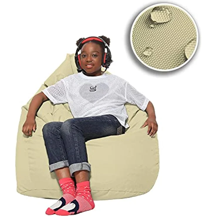 HomeIdeal - Sitzsack XXL Bodenkissen für Erwachsene & Kinder - Geeignet für Gaming oder Entspannen - Indoor wie Outdoor da er Wasserfest ist - mit EPS Perlen, Farbe:Beige, Größe:XL – Bild 9