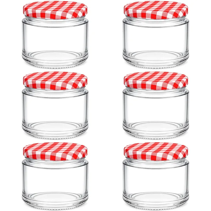 hocz 6x Marmeladengläser 200 ml | mit Deckel Rot Kariert TO 66 | Einmachgläser mit Schraubdeckel zum befüllen | Sturzgläser für Marmelade Schraubgläser | leere Gläser Set | 6 Stück