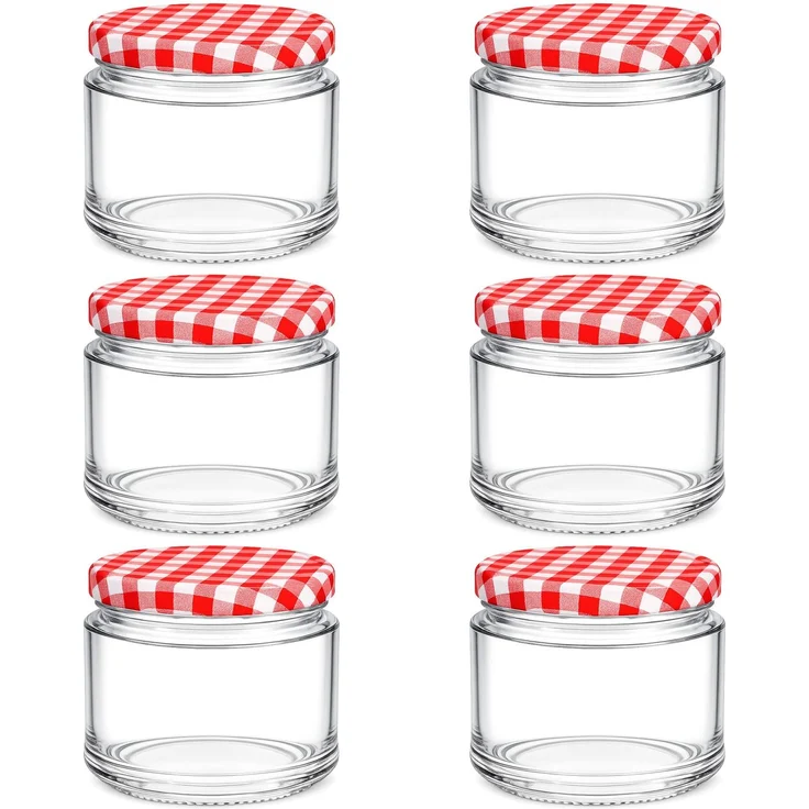 hocz 6x Marmeladengläser 200 ml | mit Deckel Rot Kariert TO 66 | Einmachgläser mit Schraubdeckel zum befüllen | Sturzgläser für Marmelade Schraubgläser | leere Gläser Set | 6 Stück