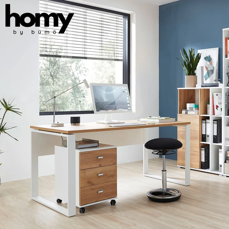 bümö Homy Rollcontainer mit Schubladen, Container aus Holz in Weiß-Eiche - Rollwagen für's Büro als Schreibtisch Unterschrank, Bürocontainer od. Schreibtischcontainer, HYRC-513 – Bild 6