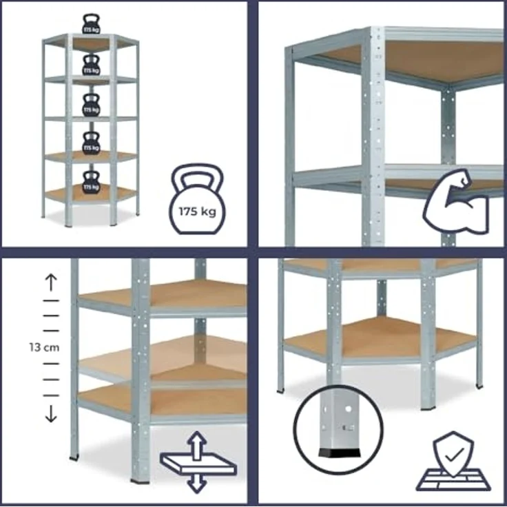 shelfplaza HOME 230x60x30 cm Eckregal in grau-verzinkt mit 6 Böden und 145 kg Traglast pro Boden – Bild 3