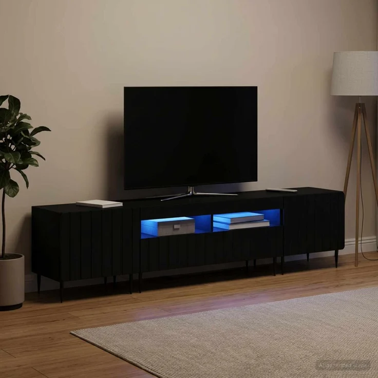 vidaXL 3-teiliges LED TV Regal ZWOLLE Schwarz Holzwerkstoff 3416513 – Bild 3