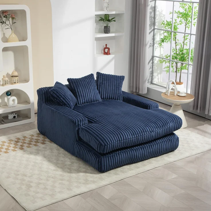 Ball & Cast Sofa Cord, Boneless Couch mit 3 weichen Kissen, Bequemes Cloud Sofa für Wohnzimmer und Wohnung, Marine, 1 Sitzplatz
