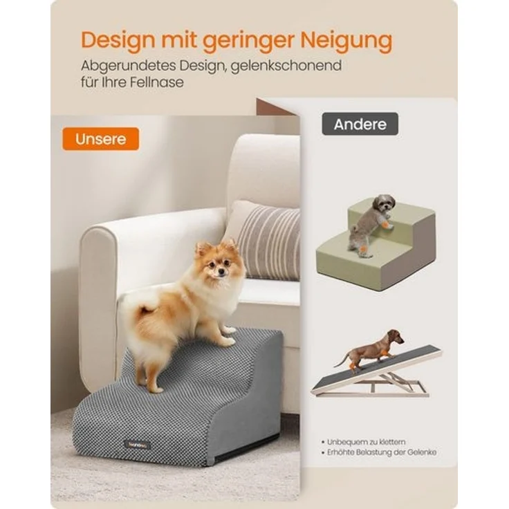 FEANDREA Hundetreppe, 2-stufig-Haustiertreppe, Waffelcord, rutschfest, abnehmbarer waschbarer Bezug, taubengrau – Bild 3