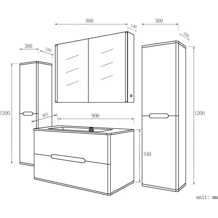 Homeline Badezimmermöbel Set Badmöbel Hochglanz Eiche/Weiß inkl LED Spiegelschrank Waschbecken 90cm (90, 5, 2X Hochschrank) – Bild 5