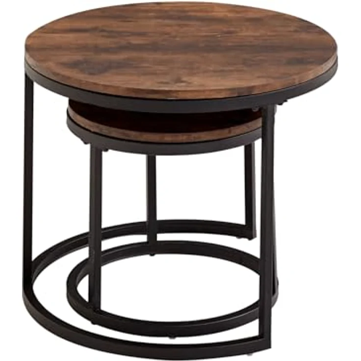 GrandCA HOME Couchtisch 2er Set,Stapelbarer Couchtisch, Couchtische Rund, MDF-Tischplatte, Schwarze Tischbeine aus Edelstahl，Geeignet für Wohnzimmer, Esszimmer（Ø60x45H cm，Ø40x35H cm，Dunkle Eiche） – Bild 9