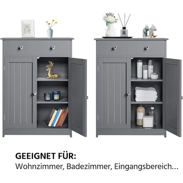 Yaheetech Badezimmerschrank Unterschrank Badschrank mit Doppeltür und Schublade Bodenschrank Badkommode Küchenschrank Aufbewahrungsschrank fürs Badezimmer Küche Wohnzimmer, Dunkelgrau – Bild 8