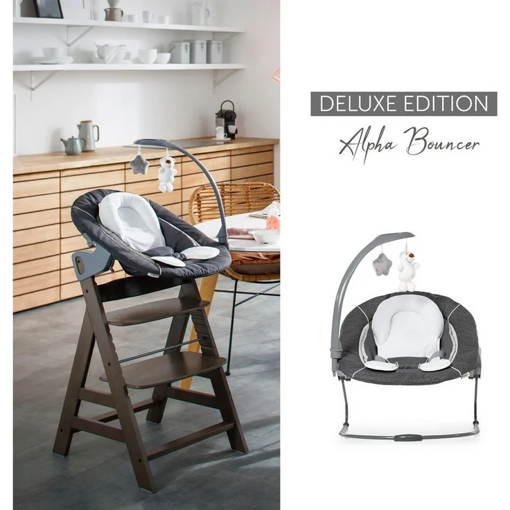 Hauck Hochstuhl Alpha Move Natur Newborn Set Deluxe - Melange Gre (Set), Babystuhl ab Geburt mit Neugeborenenaufsatz, Essbrett & Sitzpolster – Bild 2