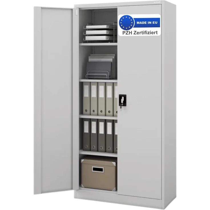 Aktenschrank abschließbar KADO - 5 Ebenen verstellbar, Flügeltüren | Metallschrank Werkstatt Mehrzweckschrank Büroschrank aus Stahl Werkzeugschrank, 185x90x40cm Grau – Bild 1