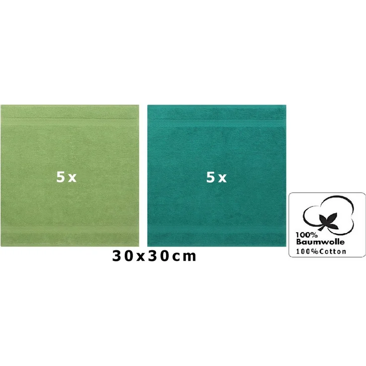 Betz Gästehandtücher 10 Stück Gästetuch Set Premium 30x50 cm Farbe apfelgrün/smaragdgrün, 100% Baumwolle (Set, 10-St) – Bild 2