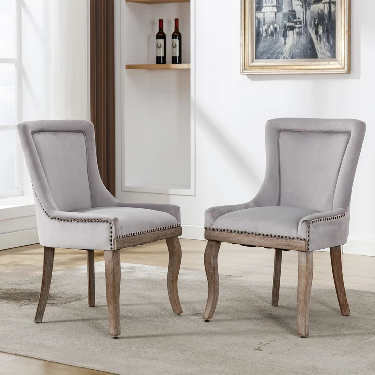 2er Set Grau Esszimmerstuhl mit Massivholzrahmen, gepolsterter Sitz & geschwungener Rückenlehne, komfortabler Designstuhl für Zuhause – Bild 2