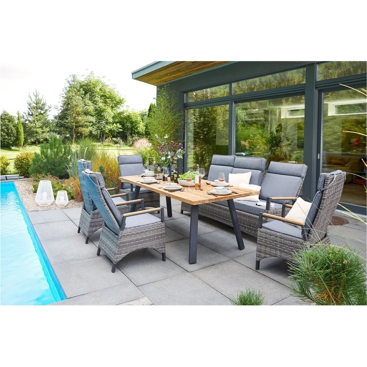 Gartensofa Keramo Teak, Rattan, Grau, 205 x 110 x 74 cm – Bild 3