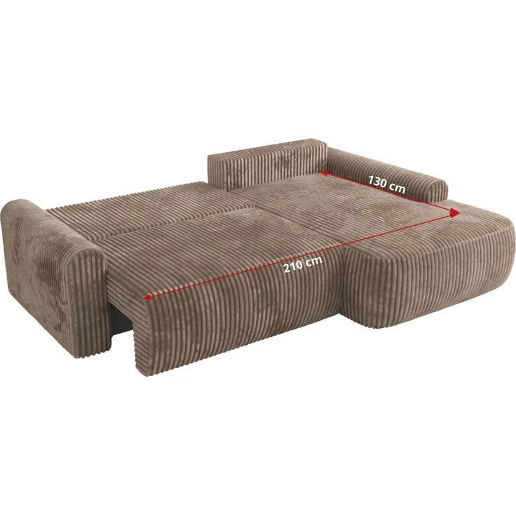 Ecksofa, L-förmiges, lose Kissen, DL-Schlaffunktion, (H 100 x T 187 x B 273 cm) - CUBO L - Cord Braun - linke Seite – Bild 7