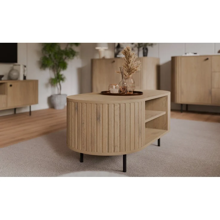 Compleo Couchtisch mit Regalen, Kaffeetisch, OVI Eiche cremona oder Beige – Bild 3