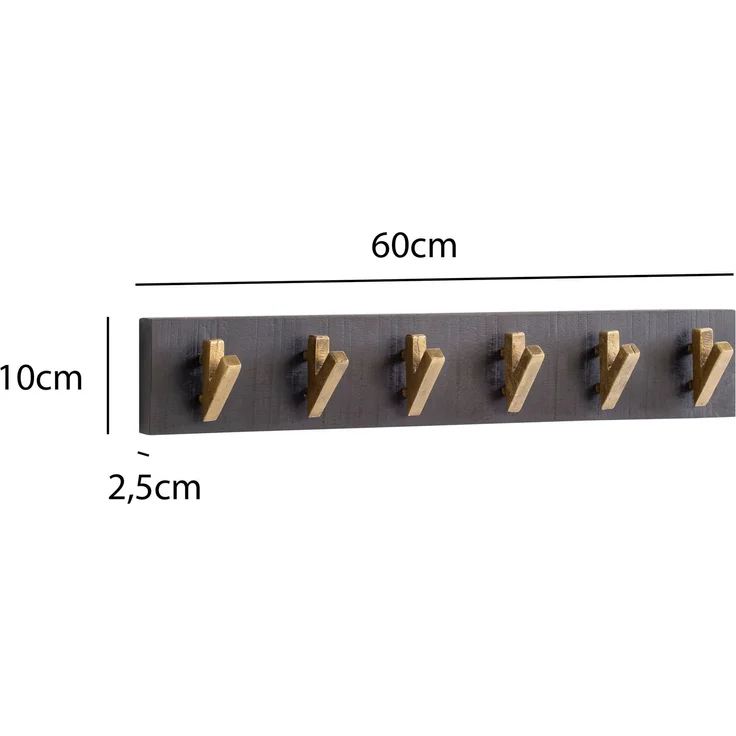 Wandgarderobe Mango Massivholz Metall 60x10x8cm Schwarz Gold Hakenleiste Flur – Bild 3