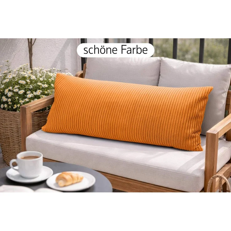 Amilian Dekokissen 40x80 cm 2er Set mit Füllung – Cord-Optik Sofakissen, mit Füllung und Bezug, formstabil, Hotelverschluss – Bild 4