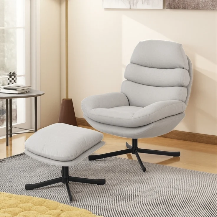 Relaxsessel mit Ottomane, Chenille, 360° drehbar, breite Sitzfläche, Stahlkreuzbasis, bis 120kg, gemütlich – Bild 2