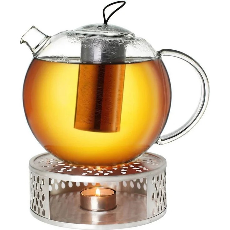 Creano Teekanne Creano Teekanne aus Glas 2,0l Jumbo + ein Stövchen aus Edelstahl, 2 l, (Set, 4-St), Mit Silikonschlaufe – Bild 1