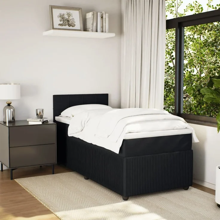 vidaXL Boxspringbett mit Matratze Schwarz 80x200 cm Samt 3287592 – Bild 3