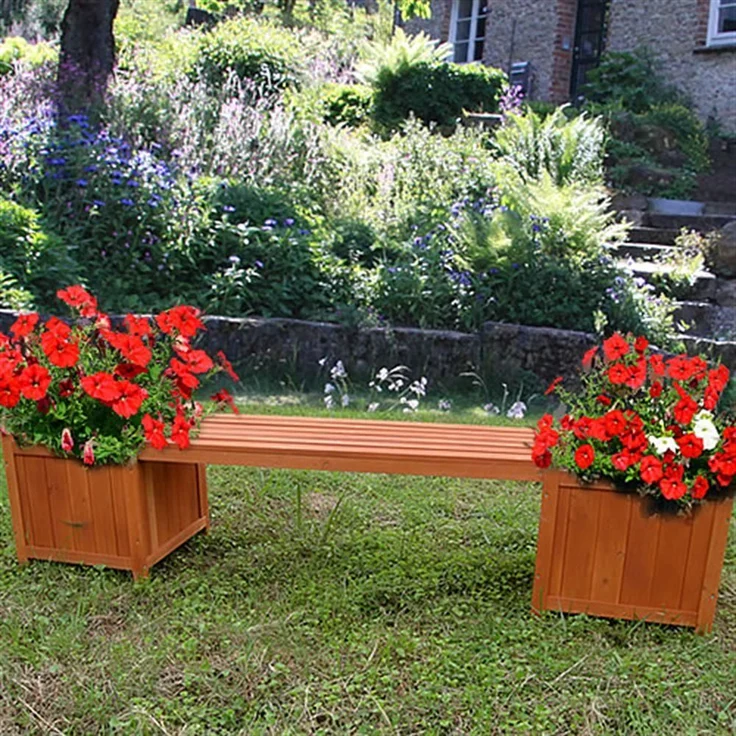 Gartenbank mit 2 Blumenkästen Garten Bank 2in1 Blumenkasten Holzbank braun – Bild 4