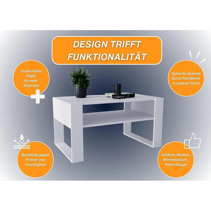 CraftPAK Wohnzimmertisch Wohnzimmer Tisch KARO92 Couchtisch 53T x 92B x 45H cm – Bild 3