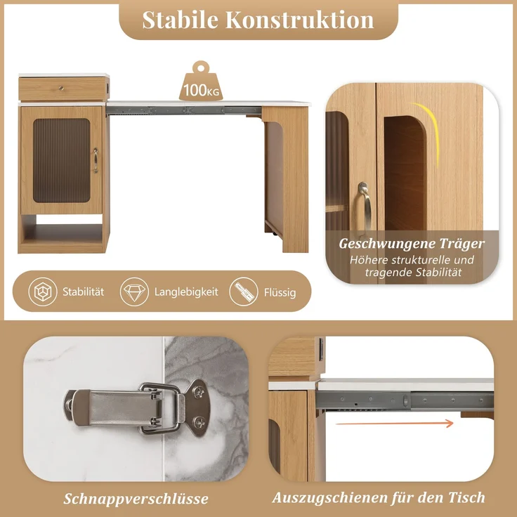 Merax Kücheninsel mit Rollen, Ausziehbarer Esstisch mit abnehmbarer Tischplatte, Bartisch mit Steckdosenleisten, dient als Kücheninsel, Anrichte, Sideboard oder Bartisch für Küche und Esszimmer (Natur) – Bild 8