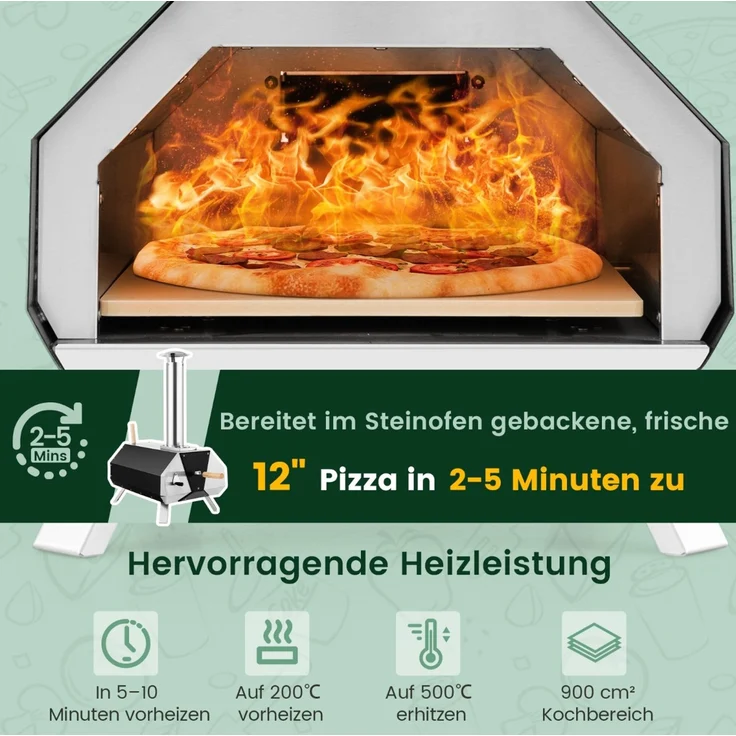 Outdoor Pizzaofen mit Pizzastein & Pizzaschaufel & Thermometer & Klappbaren Beinen – Bild 5