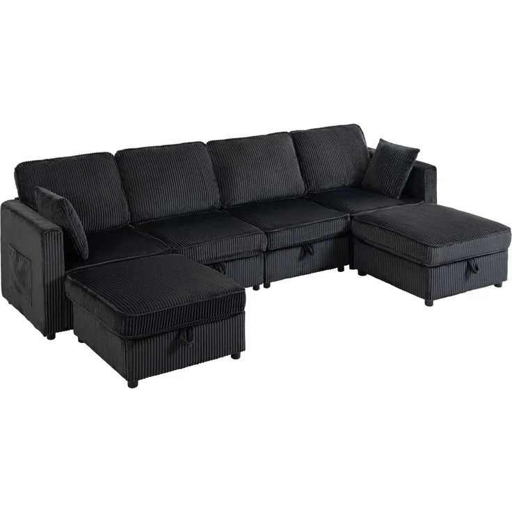 HOMCOM Ecksofa, Cord, Dunkelgrau, 306 x 153 x 85 cm – Bild 1