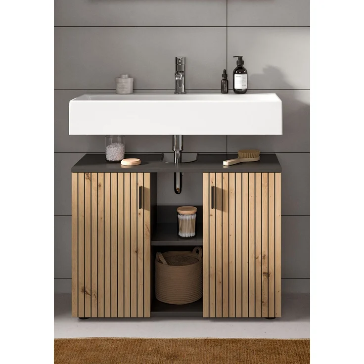 Waschbeckenunterschrank B/H/T: 80x59x30 cm in Basalt Nachbildung und -- – Bild 6