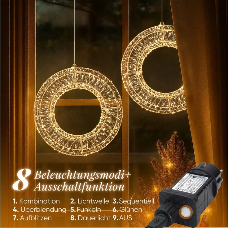 Salcar LED-Lichterkette Lichtkranz LED 3D-Dekokranz Weihnachtskranz Hängekranz Innen & Außen, 2er-Set Ø35cm 720 LED 8 Modi Timer und Memory Hängekranz Lichterkreis – Bild 2