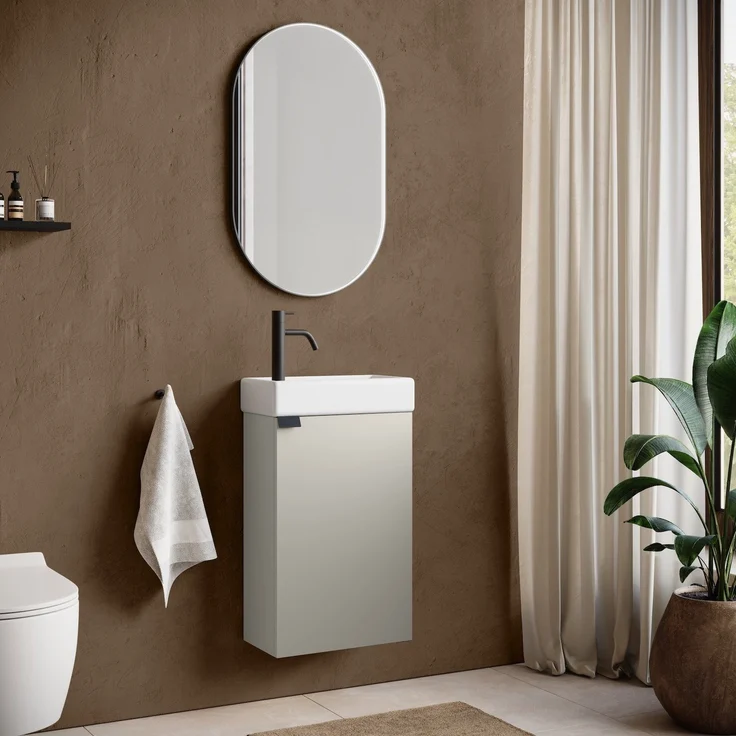 Badplaats Gäste-WC Waschtisch Set Apollo 40 x 22 cm Cashmere - Platzsparende Badmöbel Set mit Waschbecken und Unterschrank – Bild 2