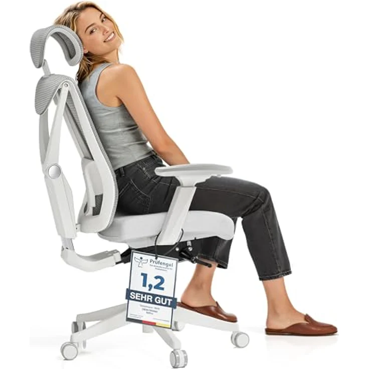 Desktronic Verstellbarer ergonomischer Bürostuhl | Schreibtischstuhl mit Lendenwirbelstütze - rückenfreundlich- Computerstuhl höhenverstellbar & rückenschonend - breites Polster SitPro (Grau) – Bild 2