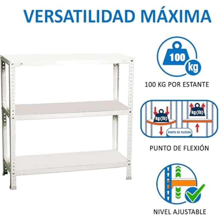 Simon Rack Metallregale, 1000 x 800 x 400 mm, 3 Metallböden, 100 kg Biegepunkt, Lagerregal, Weiß - Comfort – Bild 6