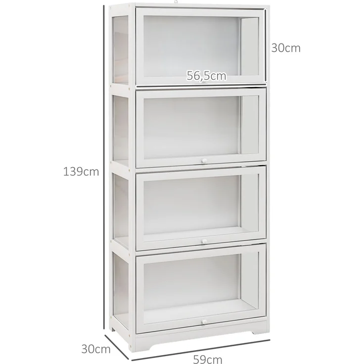 Vitrine für die Wohnzimmermöbelserie Buffet mit 4 Ebenen und Falttüren, 59 x 30 x 139 cm, weiß--Weiß--59x30x139cm--YOUDENOVA – Bild 5