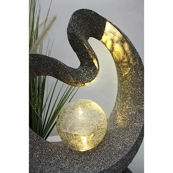Arnusa LED Solarleuchte Gartenfigur mit Glaskugel Granit-Optik 33,5 x 39 cm, Dämmerungssensor, LED fest integriert, warmweiß, moderne Skulptur – Bild 4