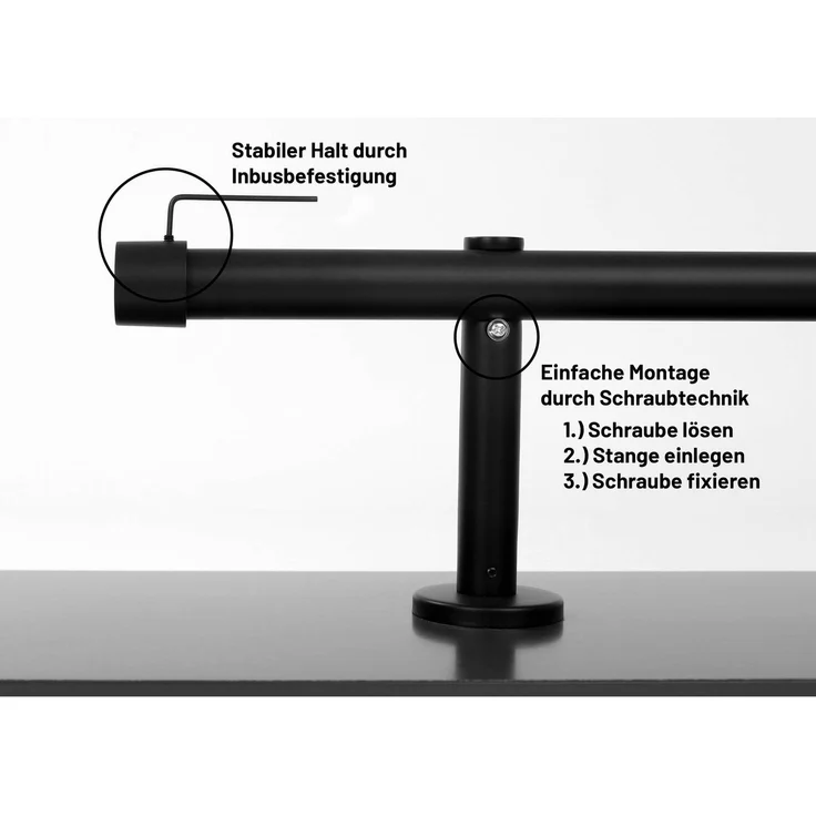 Deco-Raum® Gardinenstange 25mm 1-läufig Kappe | Länge: 450cm | Material: Metall | Farbe: Schwarz – Bild 3