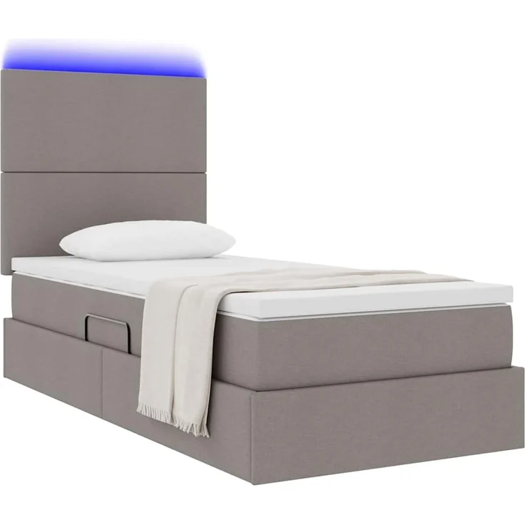 vidaXL LED-Speicherbett mit Matratze Taupe 90 x 200 cm Stoff 3372330 – Bild 3