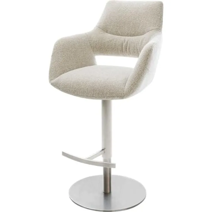 Barstuhl Yago-Flex Webstoff Soft Beige Drehfuß höhenverstellbar Edelstahl Silberfarben Taschenfederkern