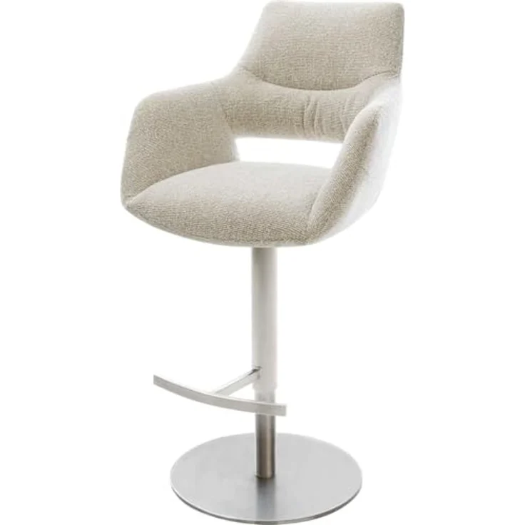 Barstuhl Yago-Flex Webstoff Soft Beige Drehfuß höhenverstellbar Edelstahl Silberfarben Taschenfederkern – Bild 1