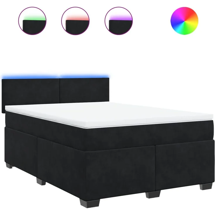 vidaXL Boxspringbett mit Matratze Schwarz 140x190 cm Samt 3288602 – Bild 2