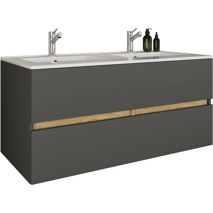 VCM Badmöbel Waschtisch Cosila 921957 Anthrazit / Honig-Eiche H. 51 x B. 112 x T. 47 cm – Bild 1