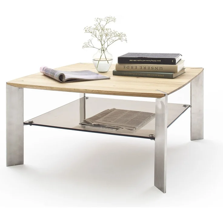 Couchtisch >NELIA< Glasablage, Eiche, Massivholz - 80x41x80cm (BxHxT) – Bild 3