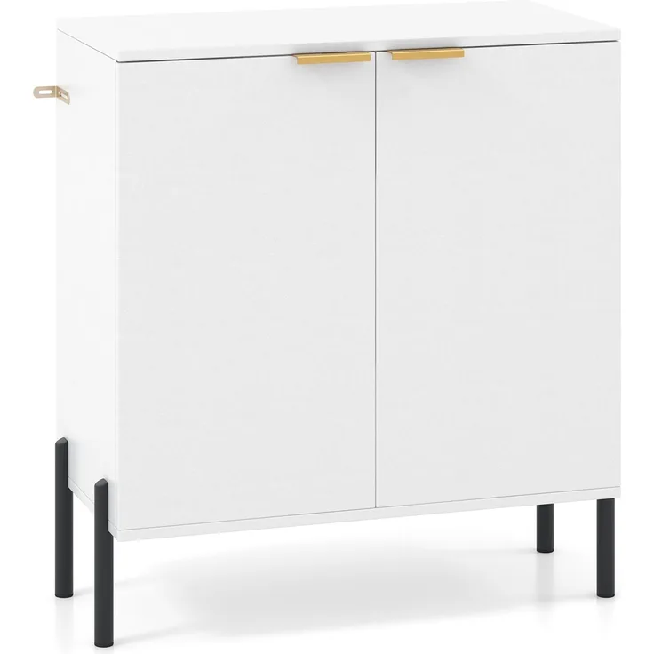 2-Türiger Buffet-Schrank Sideboard-Schrank mit Regal Metallbeinen Kippschutz & verstellbaren Scharnieren Moderner Schrank Weiß