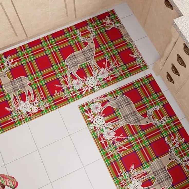 PETTI Artigiani Italiani - Weihnachts-Küchenläufer, Rutschfester und waschbarer Weihnachts-Küchenteppich, 52x480 cm, beigefarbener Rentier-Weihnachtsteppich, Made in Italy – Bild 2