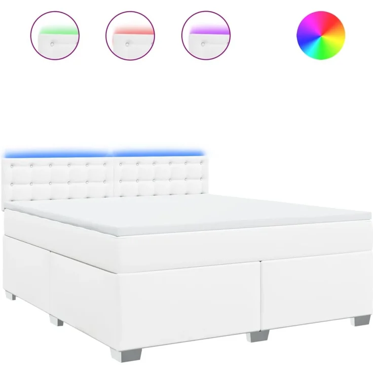 vidaXL Boxspringbett mit Matratze Weiß 180x200 cm Kunstleder 3288433 – Bild 2