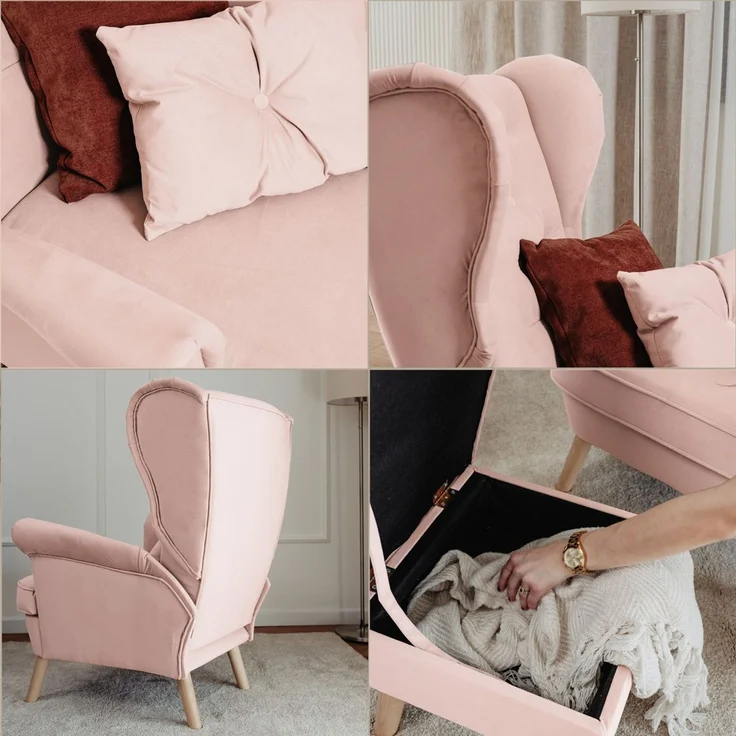 Sessel Ohrensessel ALISON inkl. Hocker in Stoff Trinity Puderrosa – Bild 5