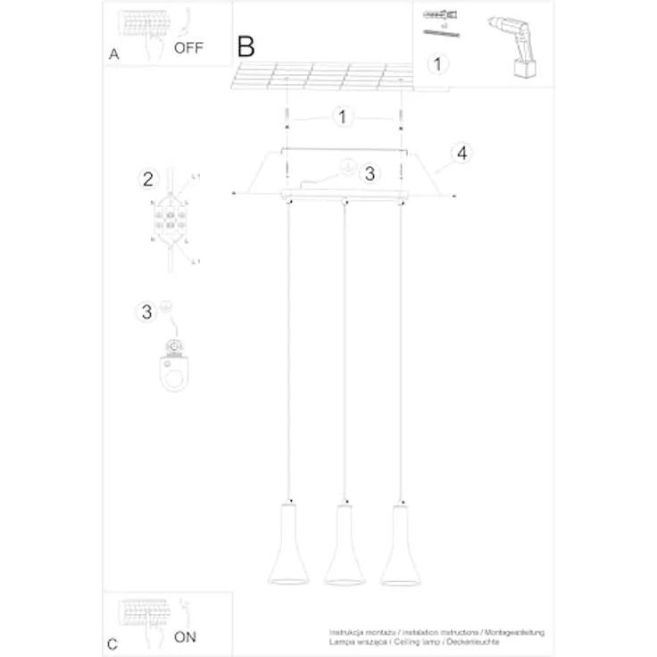 Sollux Lighting Rea 3L Pendelleuchte, industrielle Betonoptik mit schwarzem Stahl, grau – Bild 5