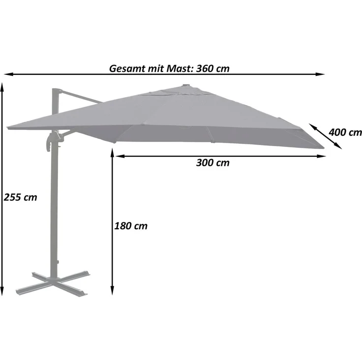 Gastronomie-Ampelschirm HWC-A96, Sonnenschirm, 3x4m (Ø5m) Polyester/Alu 26kg ~ creme mit Ständer – Bild 3