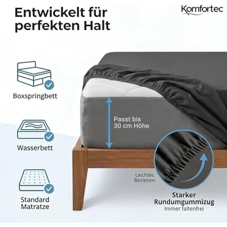 Komfortec Spannbettlaken Boxspringbett bis 15cm - 30cm Matratzenhöhe, Mikrofaser, Gummizug: Rundum, (2 Stück) – Bild 2